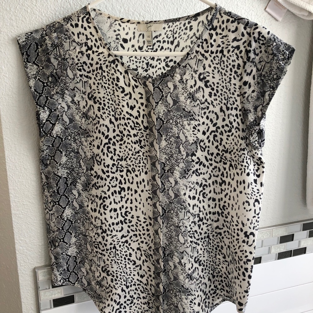 Joie Iva Silk Capsleeve Blouse - Leopard XS